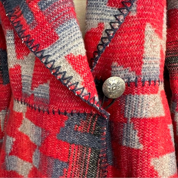VTG Rhonda Stark Western Indian Blanket Jacket Womens Concho Flounce Aztec Wool - Picture 4 of 12